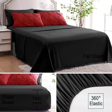 Ubauba 7pc King Size Comforter Set with Sheets, All Season Pintuck 7 Piece Bedding Sets Red and Black, Pinch Pleating Bed in a Bag Set with Comforters (Red and Black,King) - Image 5