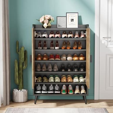 Tribesigns Shoe Cabinet with Doors, 7-Tier Shoe Storage Cabinet with Adjustable Shelves, Wooden Shoes Rack Shoe Storage Organizer for Entryway, Hallway, Closet, Living Room, Rustic Brown - Image 7
