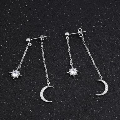 925 Sterling Silver Moon Star Earrings for Women Crescent Dangle with Cubic Zirconia Celestial Jewelry for Wedding - Image 5