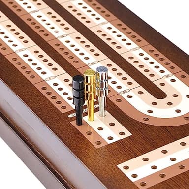 AMEROUS Wooden Cribbage Board Game Set with Magnetic Lock - Metal Pegs - 2 Playing Cards - Continuous 3 Track Board - Larger Storage Area, Travel Portable Cribbage Game Sets for Family - Image 5
