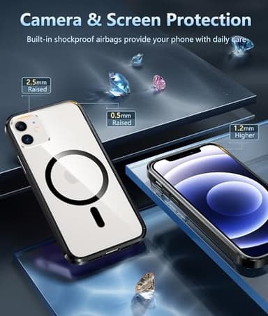 FNTCASE for iPhone 12 Clear Case: for iPhone 12 Pro Case Magnetic Military Grade Drop Protection Anti Yellowing Cell Phone Cover - Rugged Durable Shockproof Protective Bumper(B-Black) - Image 5
