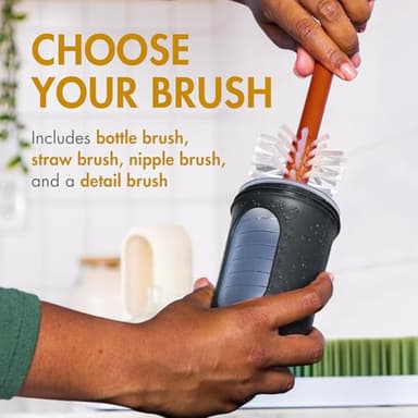 Boon Mod Baby Bottle Brushes - Includes Bottle Cleaner Brush, Straw Cleaner Brush, Nipple Brush and Detail Brush for Baby Bottles - Baby Bottle and Straw Brush Cleaning Set - Deco - 4 Count - Image 5
