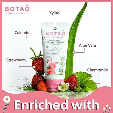 BOTAO Fluoride Free Baby Toothpaste | Strawberry Flavored - Organic Training Natural Toddler Toothpaste for Toddlers | EWG Verified, Vegan, SLS Free, Safe to Swallow, Aloe Vera -1.7Oz - Image 4