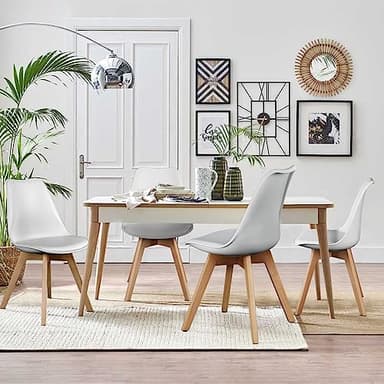 OLIXIS Dining Chairs Set of 4 Kitchen Mid-Century Modern Chairs with Wood Legs and PU Leather Cushion for Living Room Bedroom Outdoor Lounge, White - Image 2