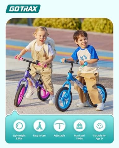 Gotrax KS12 Balance Bike, 12" Toddlers Push Bike with LED Light, Adjustable Seat & Handlebar, Flat-Free Tires & Easy Assembly Kids Bicycle, Lightweight & No Pedal, Gift for Boys Girls, Purple - Image 2