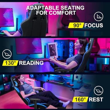 GTRACING Gaming Chair with Footrest, Ergonomic Computer Game Desk Chair, Reclining Game Chair Seat Height Adjustment, Swivel Rocker with Headrest and Lumbar (Blue) - Image 4