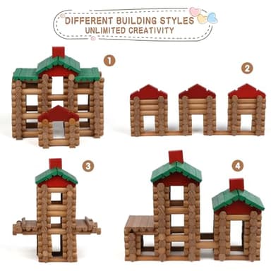 Wondertoys 208 Pcs Wooden Log Set - Classic Building Logs Ages 3+ - Best Retro Building Gift Set for Boys - Creative Construction Engineering Educational Gifts - Image 2