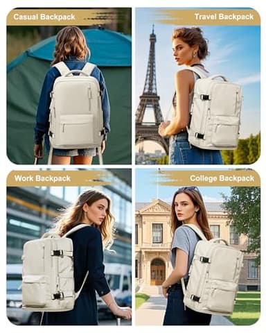 VGCUB Large Travel Work Business Backpack Carry on flight Approved 17 Inch Laptop Backpack for Women Men with Laptop Compartment Mochila de Viaje,Beige - Image 9