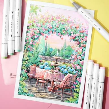 SFAIH Pastel Alcohol Markers Brush Tip - 51 Colors Double Tipped Art Markers for Artist Adult Coloring Illustration, Gifts for Artist Adult, Dual Tip Brush & Chisel, Colorless Blender, Easy Blending - Image 2