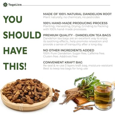 Tagalica, Premium 135 Dandelion Root Tea Bags, 100% Natural & Pure from Dandelion Root, Eco-Conscious Tea Bags, Herbal Tea. No Sugar, No Caffeine, No Gluten, Vegan - Image 3