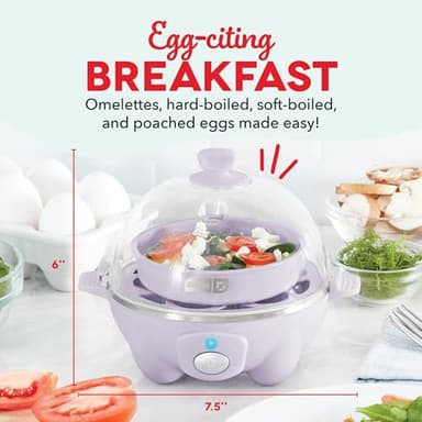 DASH Rapid Egg Cooker: 7 Egg Capacity Electric Egg Cooker for Hard Boiled Eggs, Poached Eggs, Scrambled Eggs, or Omelets with Auto Shut Off Feature - Lavender - Image 3