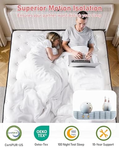 LegacyAmerhome Mattress Queen Size, 12 inch Hybrid Queen Mattresses in a Box, with Gel Memory Foam, Pocket Springs for Motion Isolation, Medium Firm Matress, CertiPUR-US, 100-Night Trial, 60"x80"x11" - Image 3