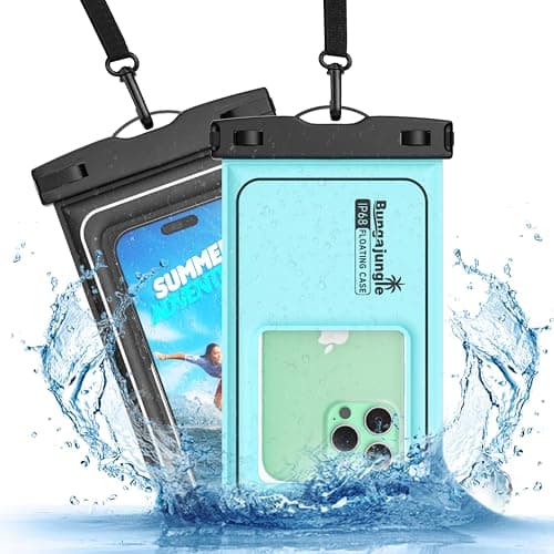 Bungajungle Waterproof Phone Pouch - 2 Pack IP68 Floating Waterproof Phone Case, Dry Bag Beach Cruise Essentials with Adjustable Lanyard for iPhone 16 Pro Max / 15 Pro/Galaxy S24 S23 (Black and Blue) - Image 1