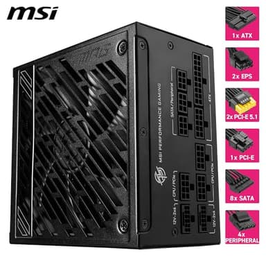 MSI MPG A1000GS PCIE5, Fully Modular Gaming 1000W Power Supply, 80+ Gold, Dual 12V-2x6 Cables, Server-Grade Capacitor, ATX 3.1 & PCIe 5.1 Ready, Low-Noise, Semi Digital, 10 Year Warranty - Image 5