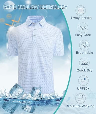 Mens Golf Shirts Short Sleeve Moisture Wicking Dry Fit Performance Athletic Polo Shirt Blue Quads M - Image 4
