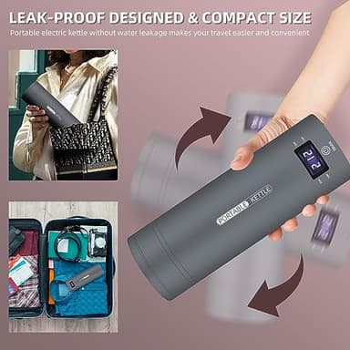 Travel Electric Kettle Portable Small Mini Tea Coffee Kettle Water Boiler, Water Heater with 4 Temperature Control,304 Stainless Steel with Auto Shut-Off & Boil Dry Protection, BPA-Free (Grey) - Image 3