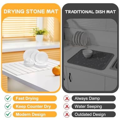 Oxydrily Stone Drying Mat for Kitchen Counter, Large Stone Dish Drying Mat Foldable, Absorbent Diatomaceous Earth Bath Mat Quick Dry for Kitchen Dishes Bottles Cups Bathroom Any Countertop 23" x 15.3" - Image 6