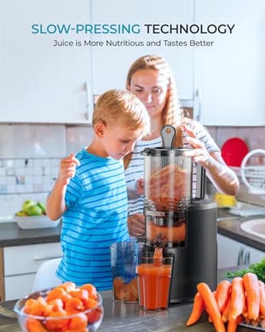 Cold Press Juicer Machines, EUHOMY 5.5" Wide Feed Chute, Slow Masticating Juicer for Whole Vegetables and Fruits, 99.6% High Juice Yield, Easy to clean, Juicer Machines with BPA Free, Black - Image 8