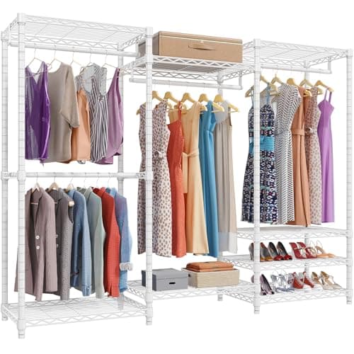 VIPEK V5 Portable Closet Wardrobe Heavy Duty Clothes Rack, Freestanding Clothing Racks with 4 Hang Rods & 8 Shelves, Adjustable Custom Closet Racks, 68.9" L x 15.7" W x 76.4" H, Max Load 800LBS, White - Image 1