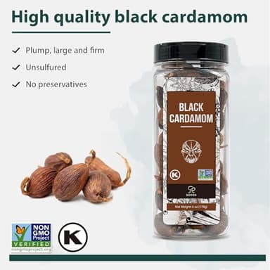 Soeos Black Cardamom Pods, 6 Ounces, NON GMO Verified, Kosher, Smoky Flavor, Freshly Dried Cardamom Seeds, Perfect for Asian and India Cooking Spice - Image 3