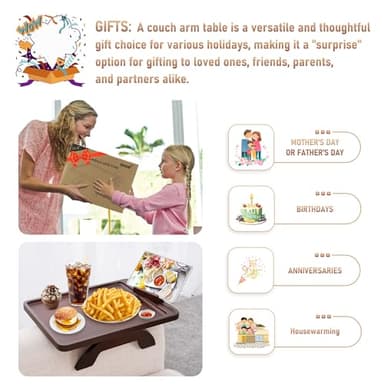 SINWANT Couch Armrest Table, Large Bamboo Couch Arm Table 360° Phone Holder,Foldable Sofa Arm Tray for Eating Drinking Snacks Remote on Chair Armrest - Image 6