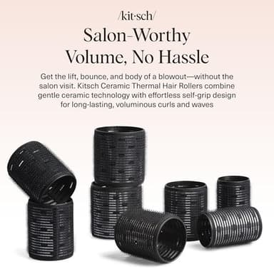 Kitsch Ceramic Thermal Hair Rollers for Women – Self Grip Hair Curlers for Heatless Curls Overnight - Volumizing Large Rollers for Short & Long Hair - For Long Lasting Frizz-Free Curls - Black, 8pcs - Image 2