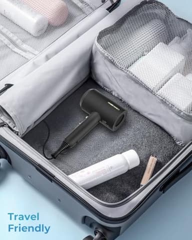 SHRATE Lightweight Ionic Hair Dryer with Diffuser - Powerful 1800W Blow Dryer for Fast Drying - Professional Low Noise Mini Hair Dryer for Travel, Gifts, Hair Styling (Black) - Image 5