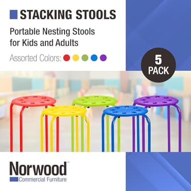 Norwood Commercial Furniture Stacking Stools for Kids and Adults, 17.75" Standard Height Portable Nesting Office and Classroom Stools, Assorted Color, Pack of 5 - Image 4