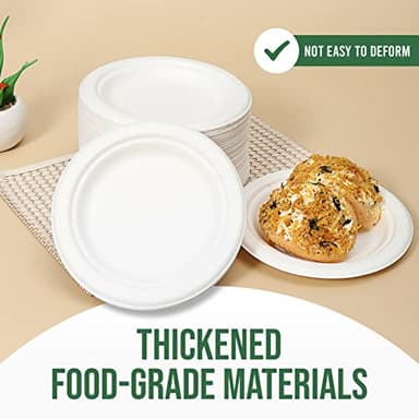 TaidMiao Dessert Plates, 100 Pack Small Paper Plates, Paper Plates 6 Inch – 100% Compostable Plates, Water & Oil Proof Disposable Plates, Microwavable Perfect Paper Plate For Party - White - Image 3