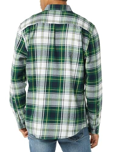 Amazon Essentials Men's Long-Sleeve Flannel Shirt (Available in Big & Tall), Green White Plaid, Large - Image 3