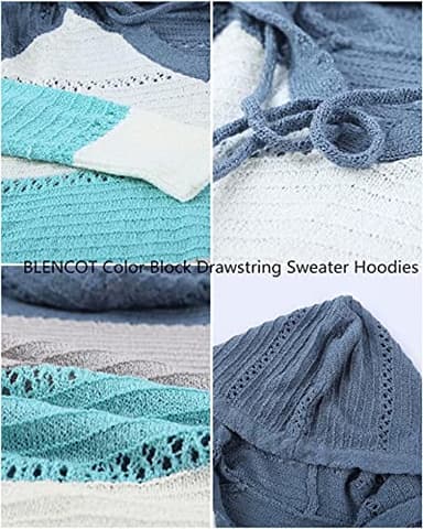 BLENCOT Women's Casual Color Block Hoodies Sweater Long Sleeve Drawstring Pullover Sweatshirts Fashion Knitted Tops Blue XL - Image 5