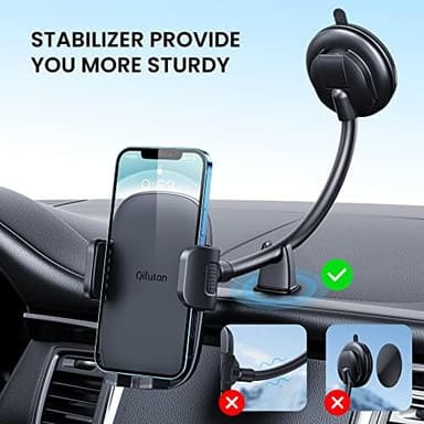 Qifutan Cell Phone Holder for Car Phone Mount Long Arm Dashboard Windshield Car Phone Holder Anti-Shake Stabilizer Phone Car Holder Compatible with All Phone Android Smartphone, Black - Image 4