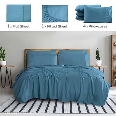 Mueller UltraTemp King Size Sheets Set – 6 Piece Premium Bedding, Silky Soft 1800 Thread Count, Cooling, Deep Pocket up to 16", Breathable Heat Transfer, Wrinkle-Resistant & Hypoallergenic, Denim - Image 2