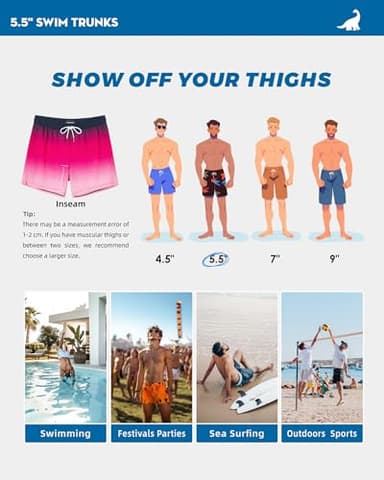 SURF CUZ Mens Swim Trunks with Compression Liner Mens Swimming Trunks 5 Inch Bathing Suit with Zipper Pockets Quick Dry Swim Shorts Cherry Pink Gradient Medium - Image 8