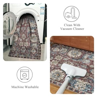 RUGSURE Washable Area Rugs - Perfect for Living Room, Bedroom, Kids Room, Nursery - Stain & Water Resistant Non-Slip, Pet & Child Friendly, Vintage Tribal Area Rugs (Rust and Bule, 9' x 12') - Image 4