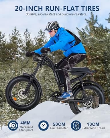 Riding'times 1500W Electric Bike for Adults Full Suspension, 20.4AH Long Seat Dirt Bike with 20" Fat Tire, Max 31MPH & 40-150 Miles, Moped Style Ebike for Snow, Mountains, Road - Image 6