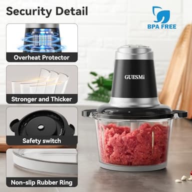 Food Processors, Powerful 500W Food Chopper Meat Grinder & Veggie Chopper with 2 Bowls(8 Cup+8 Cup) & 2 Bi-Level Blades with Electric Food Copper Motor -Vegetable, Onion, Garlic, Meat, Nuts - Image 6