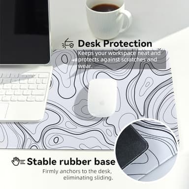 Reniteco Waterproof Large Gaming Mouse Pad with Durable Stitched Edges, Non-Slip Rubber Base, Smooth Surface Mouse Mat Desk Pad for Home Office Gaming, 31.5"x11.8"x0.12", White Topographic Map - Image 5
