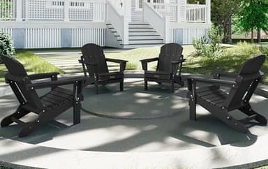 SERWALL Foldable Adirondack Chair Set of 4 for Patio Garden Outdoors Fire Pit-Black - Image 8