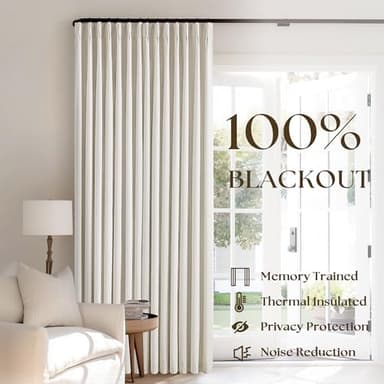 102 Inches Long Pinch Pleated Linen Blackout Curtains for Bedroom Back Tab Track Memory Trained Shape Farmhouse Light Blocking Curtains 102 Inch Length for Living Dining Room Darkening Drapes Cream - Image 3