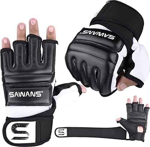 SAWANS Punch Bag Boxing Gloves Karate Mitts MMA Body Combat Taekwondo Training Martial Art Fighting Grappling Muay Thai (L, Black) - Image 1