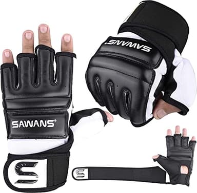SAWANS Punch Bag Boxing Gloves Karate Mitts MMA Body Combat Taekwondo Training Martial Art Fighting Grappling Muay Thai (L, Black) - Image 1