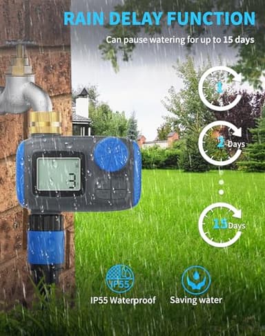 Smartale Sprinkler Timer, Programmable Hose Timers for Watering with Brass Swivel, Digital Irrigation Controller System with Rain Delay/Manual Mode/Automatic Watering for Outdoor Garden Yard Lawn - Image 4