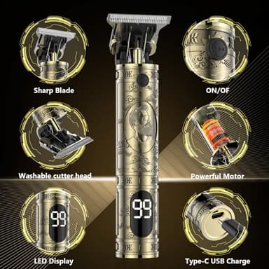 Hair Clippers for Men Cordless Professional Beard Trimmers with LCD Display Electric Grooming Rechargeable Shaver Zero Gapped T/Blade Cutting Kit Gift for Women Men Children - Image 4