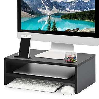 Marbrasse Monitor Stand Riser, 2 Pack 16.5 Inch 2 Tier Computer Monitor Stand, Printer Shelf Stand for Laptop Computer Screen Storagek,Desktop Stand with Phone Holder and Cable Management - Image 2