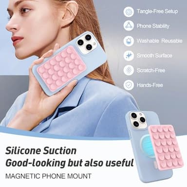 Magnetic Suction Phone Mount for MagSafe Case,Silicone Sticky Phone Grip Holder for iPhone,Removable Hands-Free Selfie/Video for TikTok & Instagram Influencer/Creator (Light Pink) - Image 3