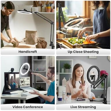 Overhead Camera Mount with Ring Light Phone Holder,10" LED Ring Light for Desk with Stand and Remote for iPhone,Phone Tripod with Light for Video Recording TikTok Live Stream Cooking Kitchen Vlogging - Image 5