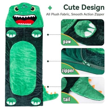 iPlay, iLearn Kids Dinosaur Sleeping Bag, Toddler Boy Dino Nap Mat, Plush Animal Slumber Bag 2 In 1 Pillow Daycare Preschool Kindergarten Birthday Gift Travel Sleepover 3 4 5 6 7 8 10 12 Yr Child Teen - Image 7