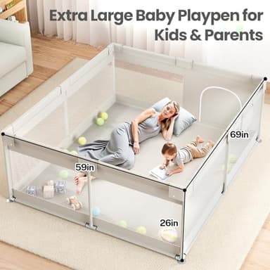 ZEEBABA Extra Large Baby Playpen - 69×59in Playpen for Babies and Toddlers, Play Pen with Gate, Play Yard Baby Fence Play Area Zone Indoor, Sturdy Kids Play Pin - Image 2