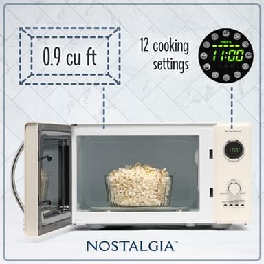 Nostalgia Retro Countertop Microwave Oven, 0.9 Cu. Ft. 800-Watts with LED Digital Display, Child Lock, Easy Clean Interior, Ivory - Image 2